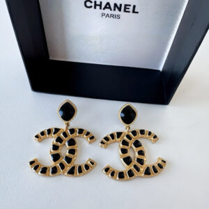 Chanel Vintage Earrings – Black & Gold Double C
